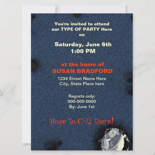 多目的プロダクトパーティーの招待状ユーモア 招待状 (裏面)