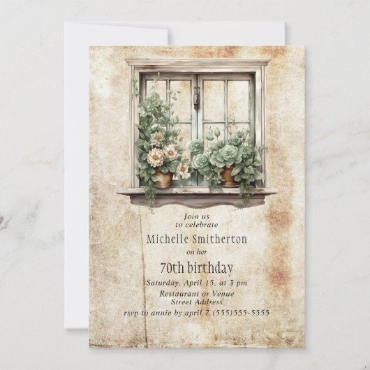多糖ウィンドウガーデン素朴70誕生日 招待状 (正面)
