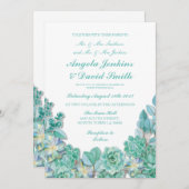 多糖フローラ結婚白素朴ティール(緑がかった色)招待状 招待状 (正面/裏面)