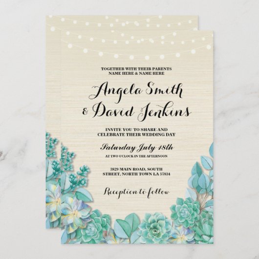 多糖結婚式招待状ミントラ素朴イト 招待状 (正面/裏面)