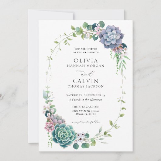 多肉エレガントリース結婚式招待状 招待状 (正面)