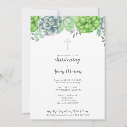 多肉エレガント交差《キリスト教》洗礼式や命名式 招待状 (正面)