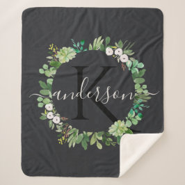 多肉カッコいいリース茎水彩モノグラム シェルパブランケット