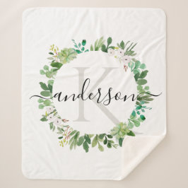 多肉カッコいいリース茎水彩モノグラム シェルパブランケット