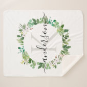 多肉カッコいいリース茎水彩モノグラム シェルパブランケット (正面(横))