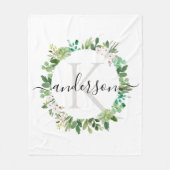 多肉カッコいいリース茎水彩モノグラム フリースブランケット (正面)