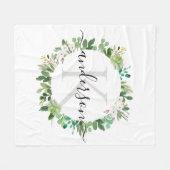 多肉カッコいいリース茎水彩モノグラム フリースブランケット (正面(横))