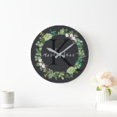 多肉カッコいいリース茎水彩モノグラム ラージ壁時計 (ホーム)