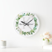 多肉カッコいいリース茎水彩モノグラム ラージ壁時計 (ホーム)