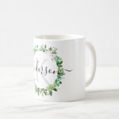 多肉カッコいい性リース葉水色モノグラム コーヒーマグカップ (正面右)