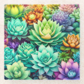 多肉カラフルコラージュ ガラスコースター (正面)