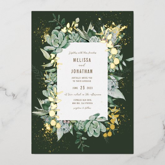 多肉ガーデンフォイル招待状 箔招待状 (正面)