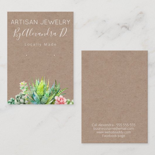 多肉クラフト手作りジュエリーイヤリングディスプレイ 名刺 (正面/裏面)