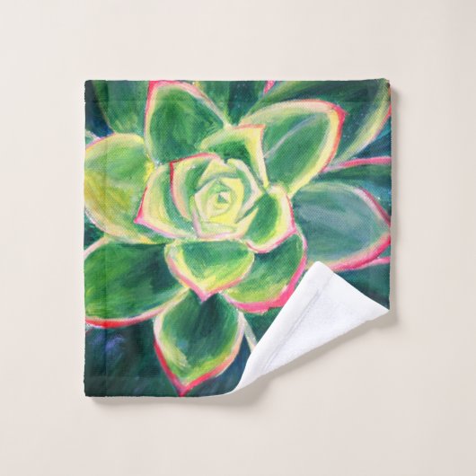 多肉サボテンの植物画 バスタオルセット (ウォッシュタオル)
