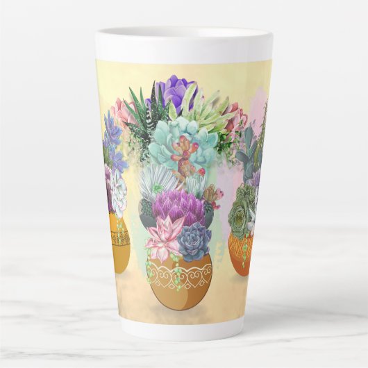 多肉トリオオンイエロートールラテマグカップ  カフェラテマグ (正面)