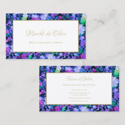 多肉ピンクアンドパープルフォラル美しいブティック 名刺 (正面/裏面)