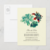 多肉フローラロマンチックティール（緑がかった色）日付を保存 案内ポストカード (正面/裏面)