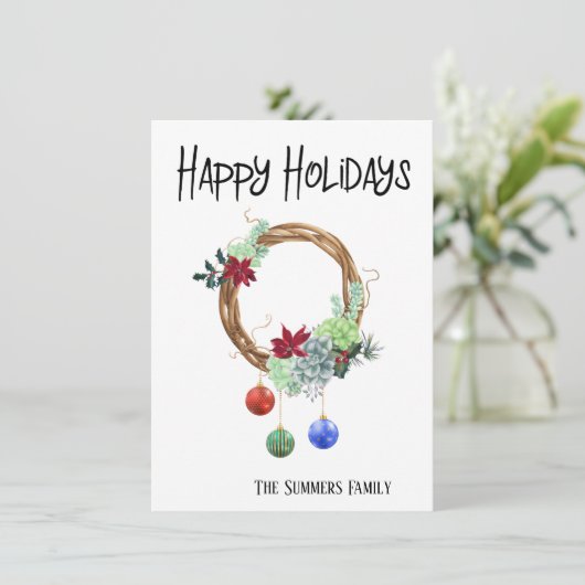 多肉ポインセチアリースサウスウエストホリデー カード (スタンド正面)