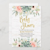 多肉乳児シャワーの招待 招待状 (正面/裏面)