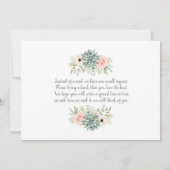 多肉乳児シャワー女の子の招待 招待状 (裏面)