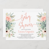 多肉乳児シャワー女の子の招待 招待状 (正面/裏面)