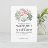 多肉及びピンクエレガントの花シンプルの結婚花 招待状 (スタンド正面)