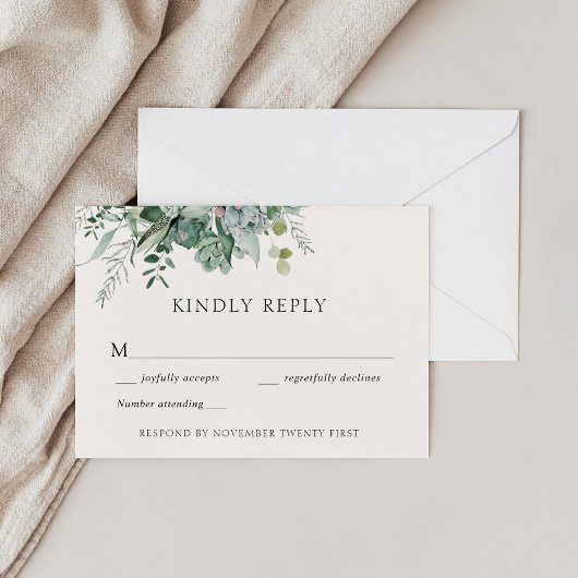 多肉及びユーカリ結婚の緑の反応 招待状