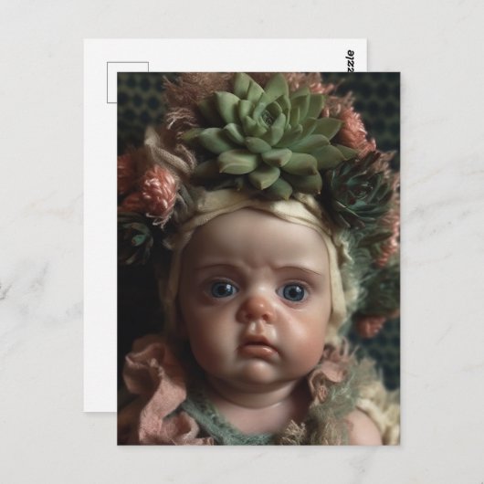 多肉園の愛らしい人形の頭 ポストカード (正面/裏面)