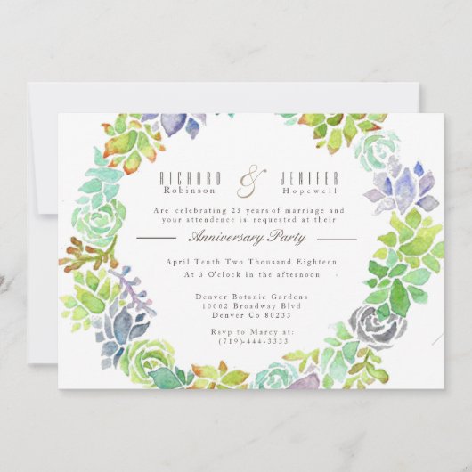 多肉園 |水彩の記念日パーティー 招待状 (正面)