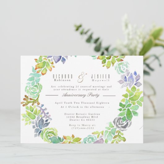 多肉園 |水彩の記念日パーティー 招待状 (スタンド正面)