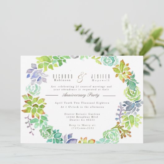 多肉園 |水彩の記念日パーティー 招待状 (スタンド正面)