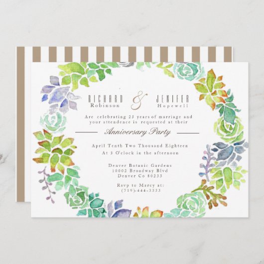 多肉園 |水彩の記念日パーティー 招待状 (正面/裏面)