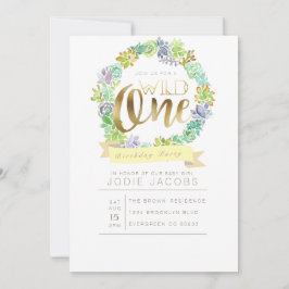 多肉園 |水彩最初の誕生日 招待状