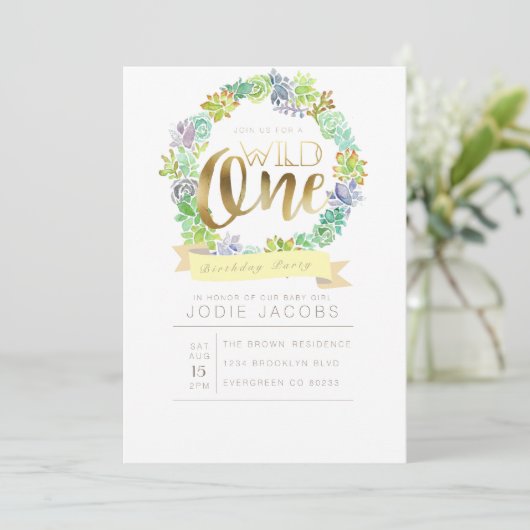 多肉園 |水彩最初の誕生日 招待状 (スタンド正面)