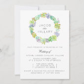 多肉園 |水彩結婚式の招待 招待状 (正面)