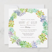 多肉園 |水彩結婚式の招待 招待状 (正面)
