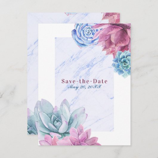 多肉大理石シック素朴フェスタデイト保存 案内ポストカード (正面/裏面)