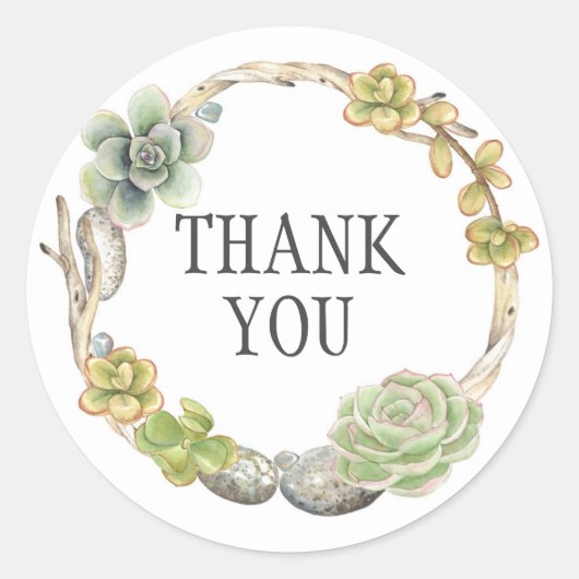 多肉小枝・石等のリース |ありがとうございます ラウンドシール (正面)