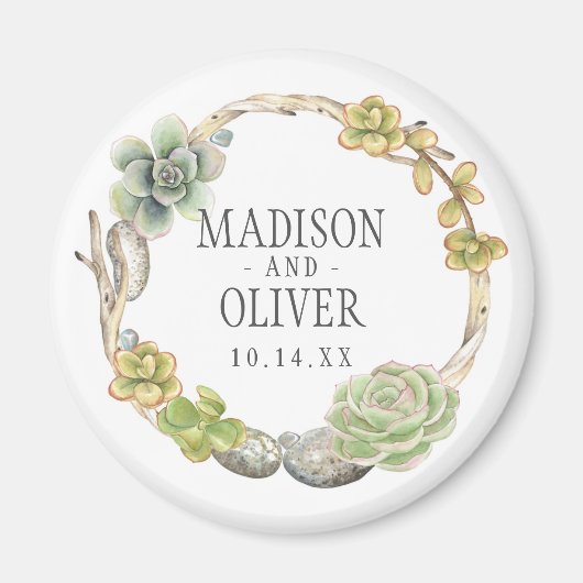 多肉小枝・石等のリース | 結婚s マグネット (正面)