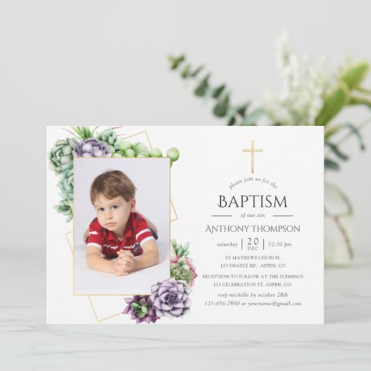 多肉幾何学バプテスマまたは《キリスト教》洗礼式や命名式 招待状 (スタンド正面)