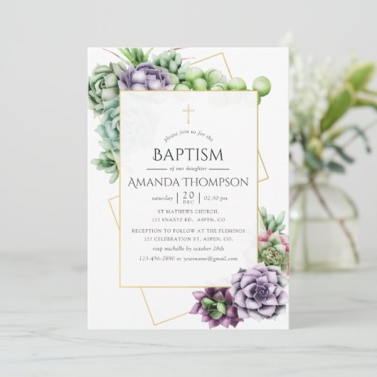 多肉幾何学バプテスマまたは《キリスト教》洗礼式や命名式 招待状 (スタンド正面)