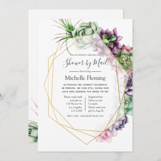 多肉幾何学ブライダルまたはメールによるベビーシャワー 招待状 (正面/裏面)