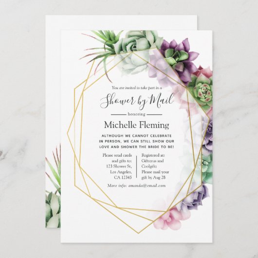 多肉幾何学ブライダルまたはメールによるベビーシャワー 招待状 (正面/裏面)