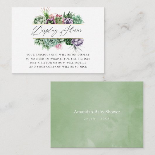 多肉幾何学ベビーシャワー表示シャワー エンクロージャーカード (正面/裏面)