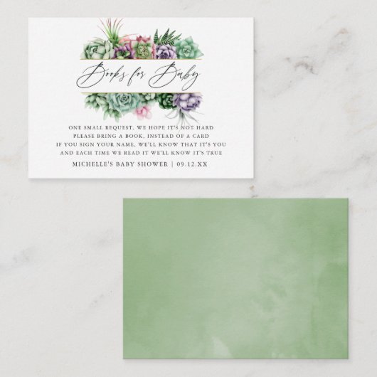 多肉幾何学赤ちゃんシャワーブックリクエスト エンクロージャーカード (正面/裏面)