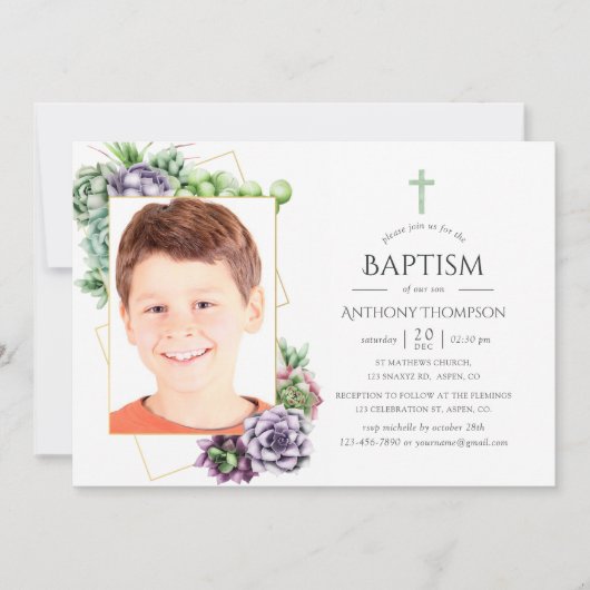 多肉幾何洗礼または《キリスト教》洗礼式や命名式写真 招待状 (正面)