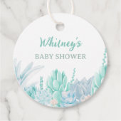 多肉性かわいい水色男の赤ちゃんシャワー フェイバータグ (正面)