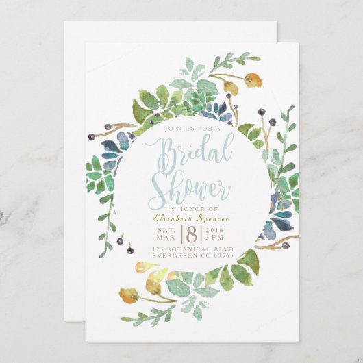 多肉性のガーデンサークル |水彩ブライダルシャワー 招待状 (正面/裏面)