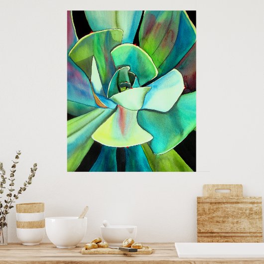 多肉性の水絵画彩植物芸術 ポスター (キッチン)