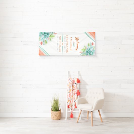 多肉性の緑のオレンジ結婚のアートウェルカムバナー 横断幕 (インサイチュ)